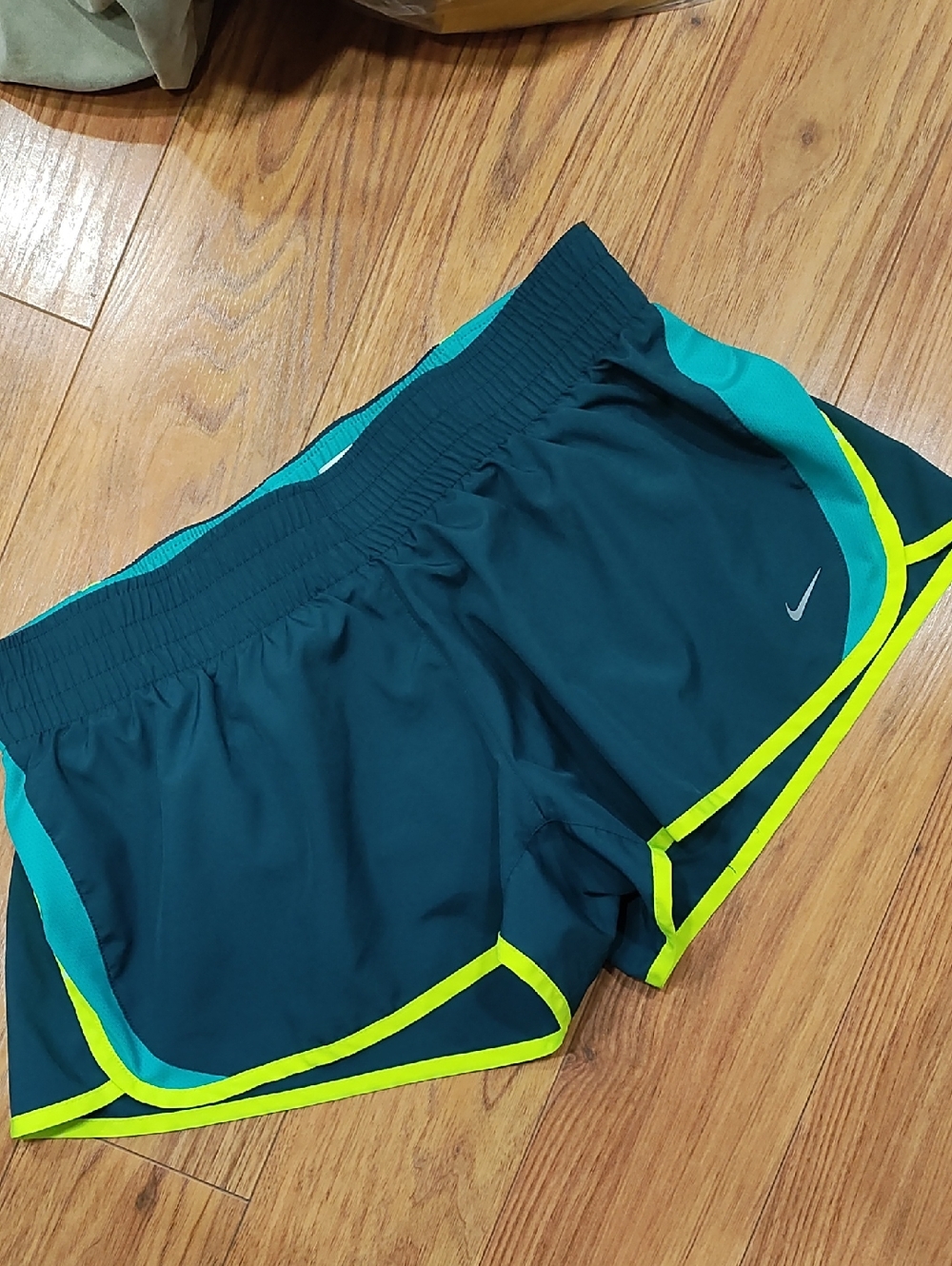 Nike Women's Teal and Neon Yellow Athletic Shorts